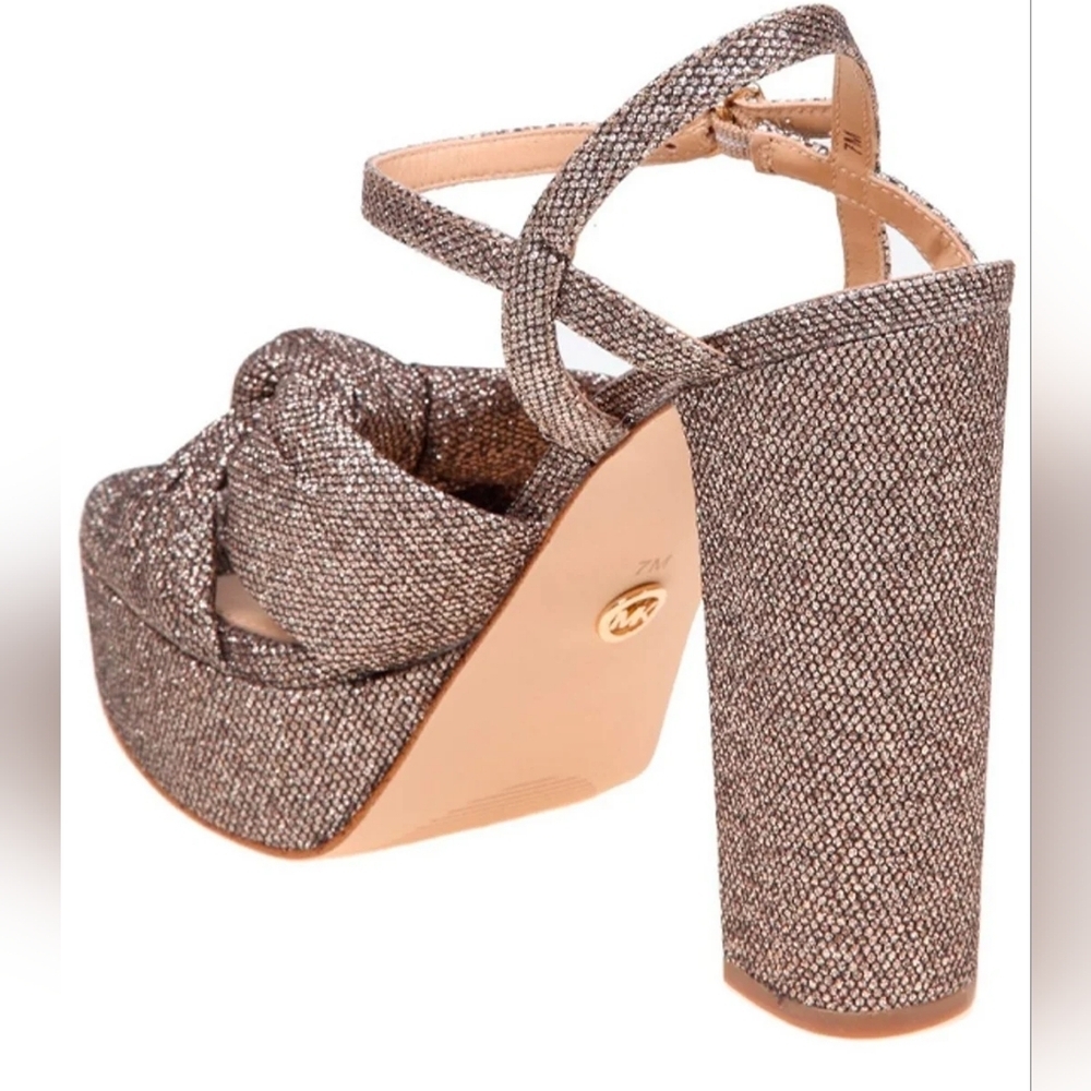 Michael Kors Gold Brown Sandals Platform  Ankke Strap New Sz 10 - Picture 5 of 15